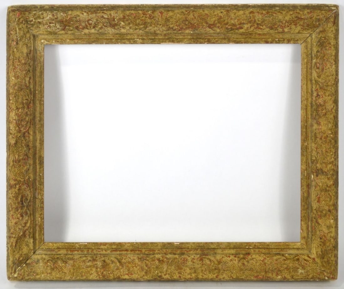 LOUIS XIII HYDENRYK FRAME: A Louis XIII frame with an all-over orna gilt detail. Heydenryk label, verso. Measures: 20 3/8" x 16 1/4" Rabbet: 16 1/2" x 12 1/2"