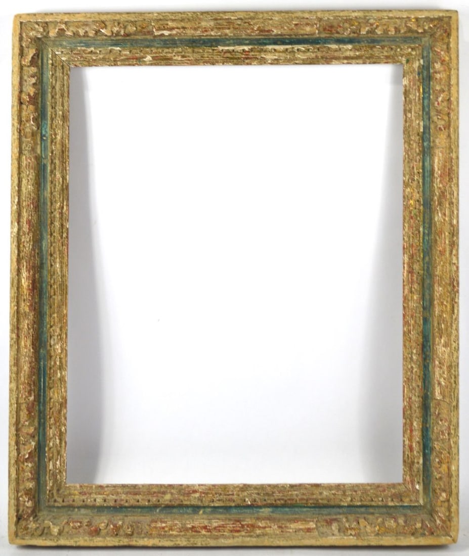 FINE HEYDENRYK MODERNIST FRAME: A very finely made Heydenryk frame with a narrow emerald green cassetta strip and parcel gilt finish. Classic Italian meets mid 20th C. American. Measures: 27 1/4" x 23 1/4" Rabbet: 22 3/8" x 18