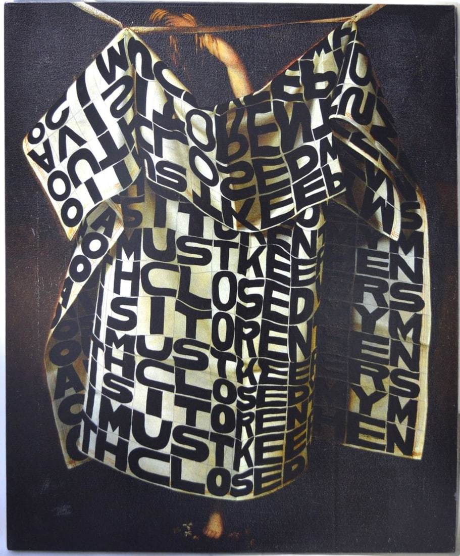 PETER SCHUYFF NEO-GEO WORK ON PEALE SIGNED: Peter Schuyff (B. 1958 New York / Holland). Oil on iris print on canvas. The work is signed. An original work based in graffiti principals over work by Raphaelle Peale. Dutch artist Peter