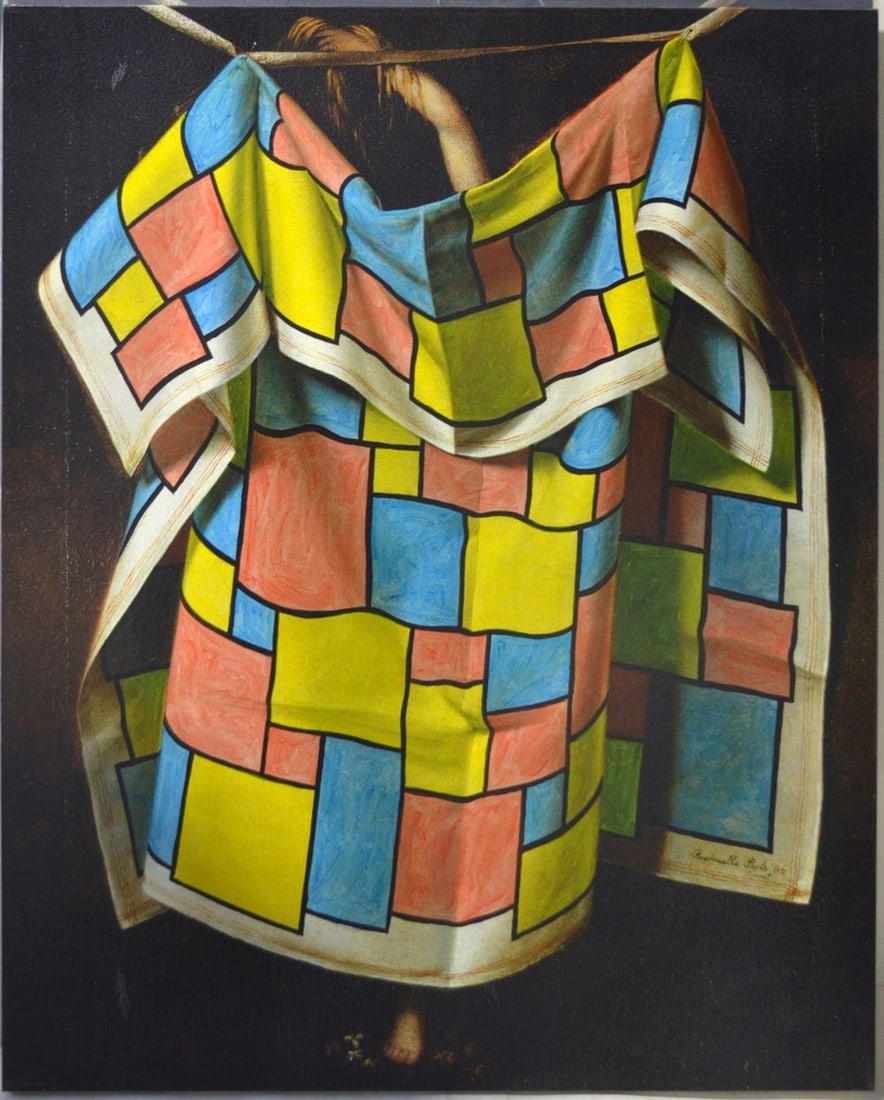 PETER SCHUYFF NEO-GEO WORK ON PEALE SIGNED: Peter Schuyff (B. 1958 New York / Holland). Oil on iris print on canvas. The work is signed. An original work based in graffiti principals over work by Raphaelle Peale. Dutch artist Peter