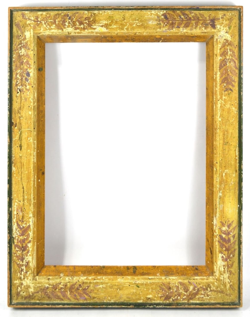 HEYDENRYK AMPHORA PRIMITIVE MODERNIST FRAME: A stunning Heydenryk Amphora type "primitive" modernist frame. Unusually thick build for this type of frame with an angled inner edge and delightful mustard yellow. Measures: 31" x 25" Rabbet: 24
