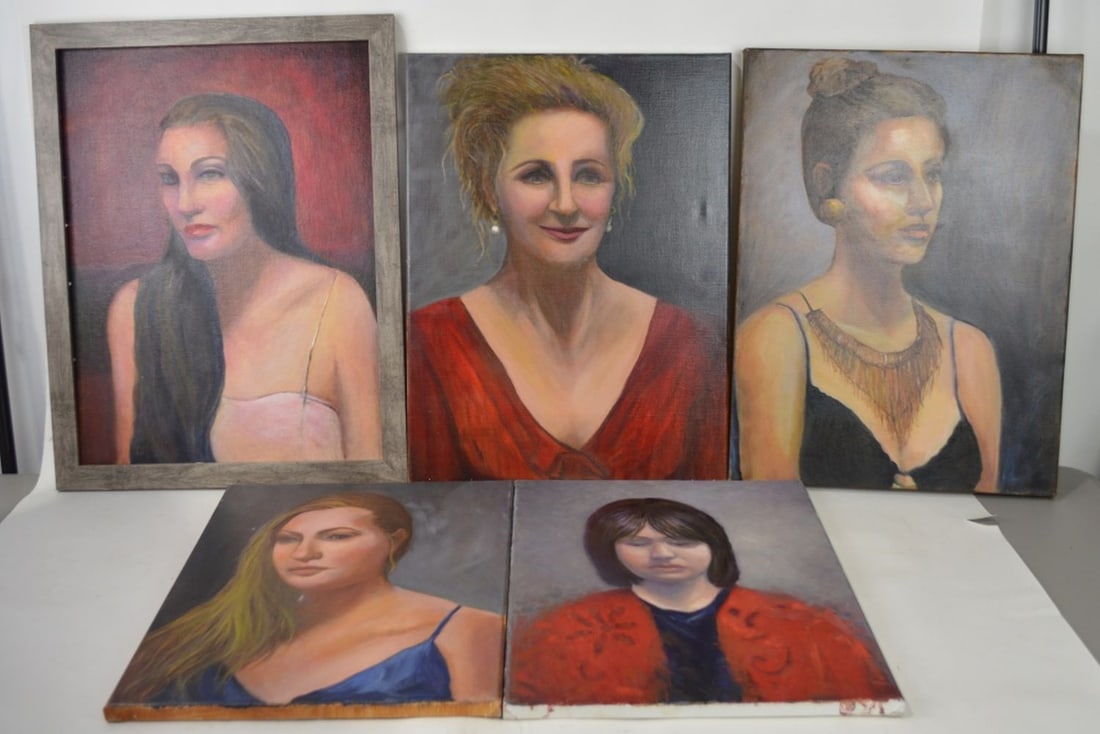 GROUP OF 5 PORTRAIT PAINTINGS (1 of 8)