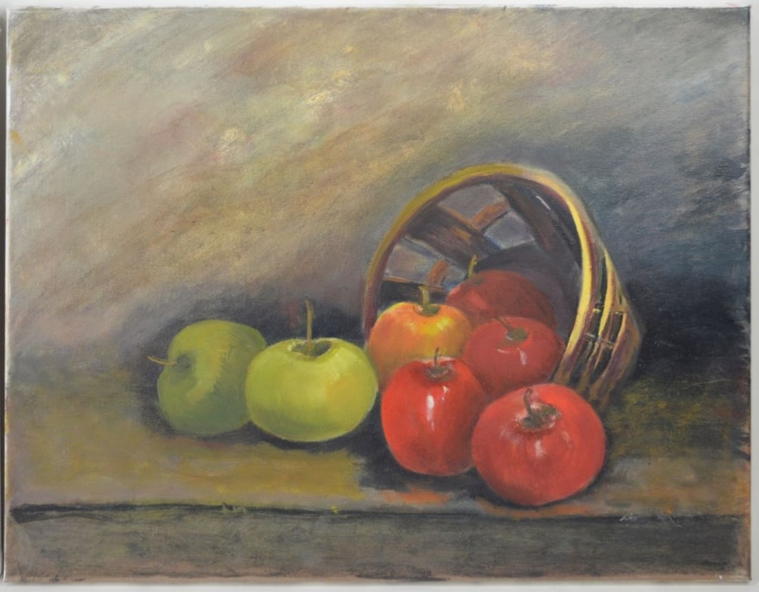 2 STILL LIFE PAINTINGS W FRUIT: 2 vintage still life American School paintings featuring apples from the Hudson River Valley. The works are oil/canvas. One is signed. Measures: 16" x 20"