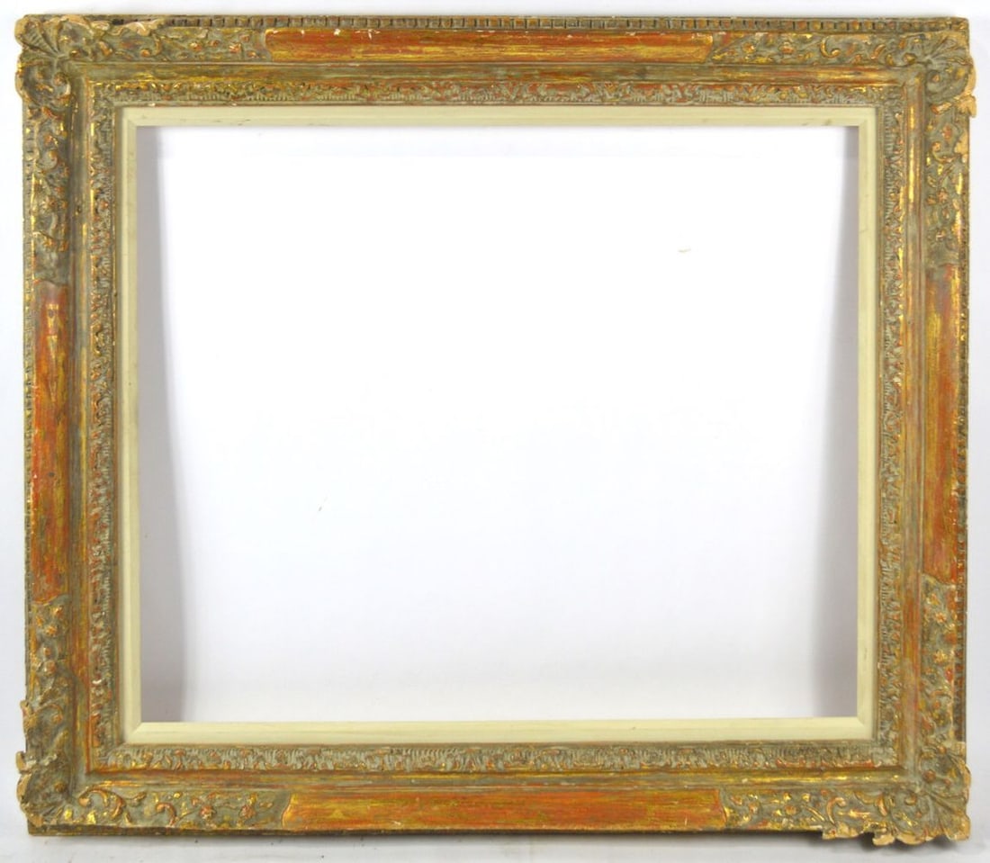 FRENCH LOUIS XIII GILDWOOD FRAME 20X24: A fine carved and giltwood Louis XIII frame by Heydenryk. Measures: 31 1/2" x 27 1/2" Rabbet: 25" x 21"