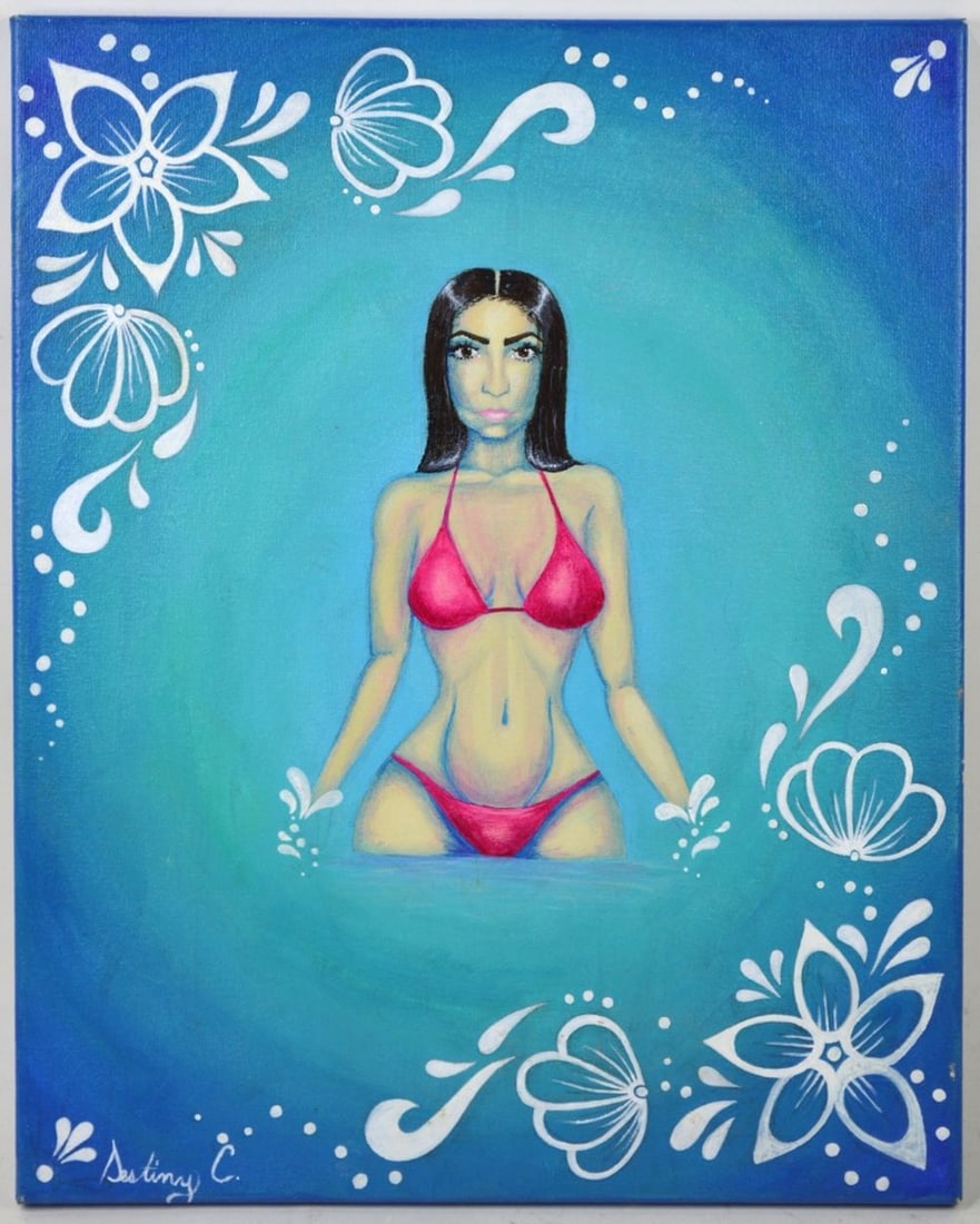 MODERNIST PAINTING SIGNED: A modern erotic mystical type of painting. The work is oil/canvas and is signed. It is not framed. Measures: 20" x 16"