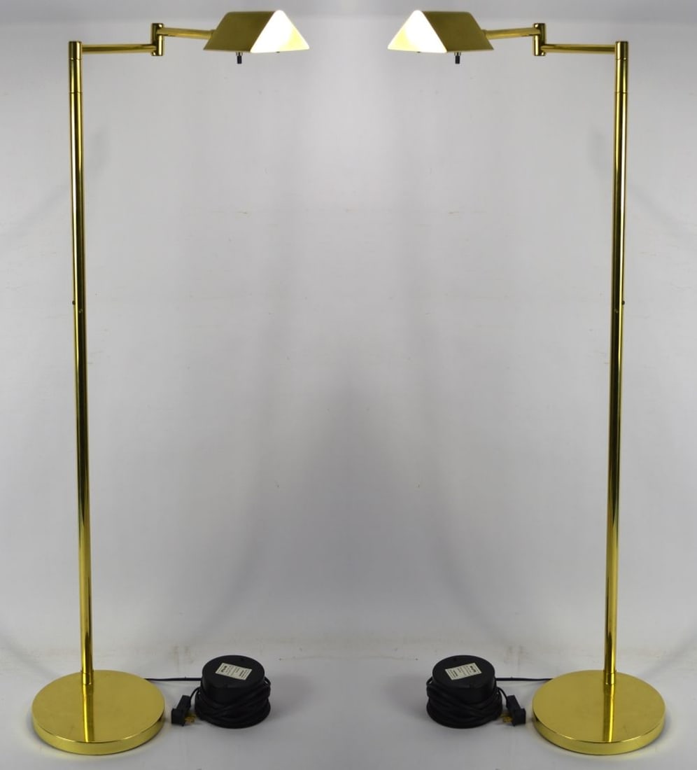PAIR BRASS FLOOR LAMPS W RETICULATED ARMS (1 of 7)