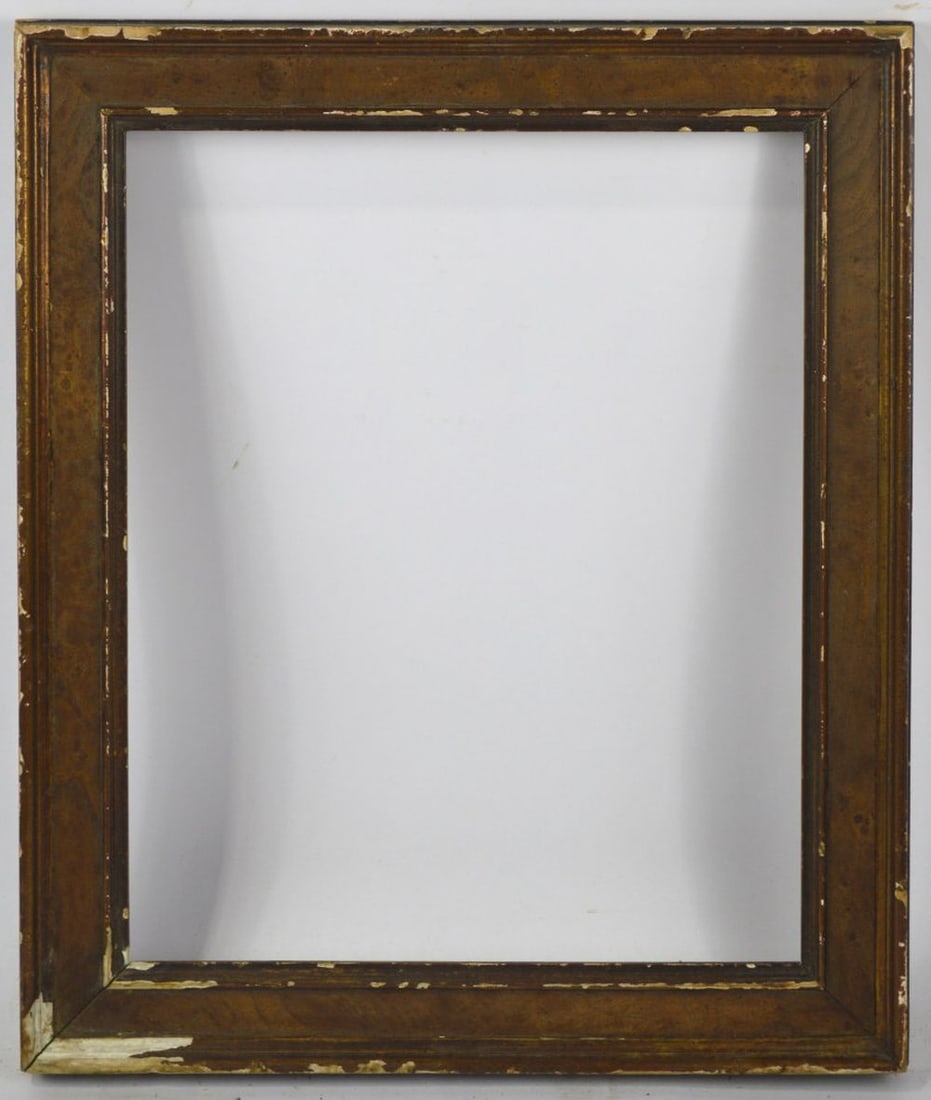 FLEMISH OLD MASTER CASSETTA PANEL FRAME: A Flemish Old Master frame with a burl cassetta panel and coppery bronze gilt inner edge. A nicely made frame. Measures: 19 1/4" x 16 1/2" Rabbet: 15 3/4" x 12 3/4"