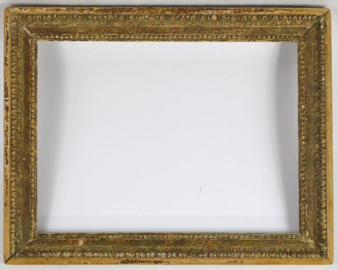 FRENCH GILTWOOD FRAME: A good carved and giltwood French frame with calves tongue outer boarder and beaded inner edge. Measures: 19 1/2" x 15 1/2" Rabbet: 16 1/4" x 12 1/4"
