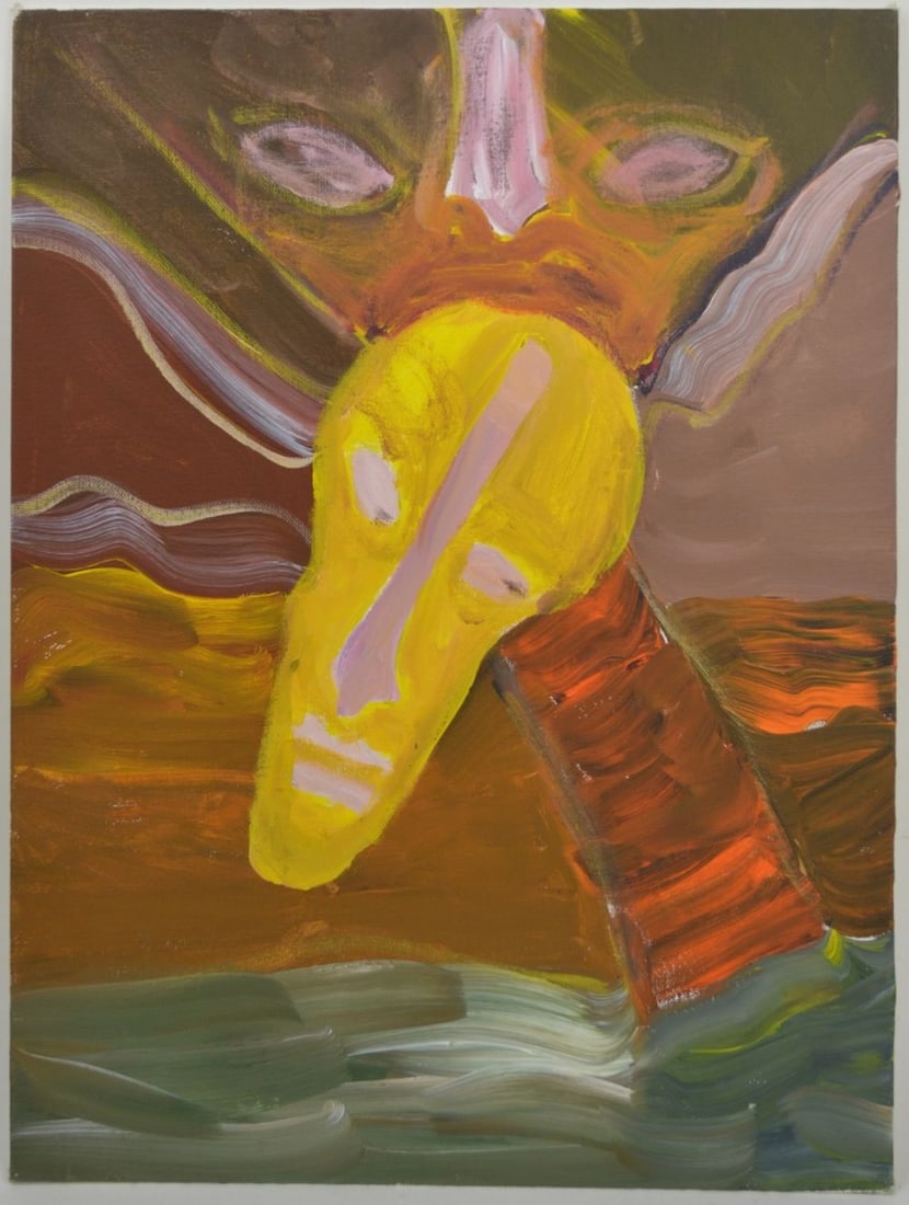 LOUISE ABRAMS ABSTRACT PAINTING: Louise Abrams, Amer. 20th/21st C. A modernist outsider painting. Oil/canvas board. Signed with the artist's stamp, verso. Measures: H 16" x W 20"