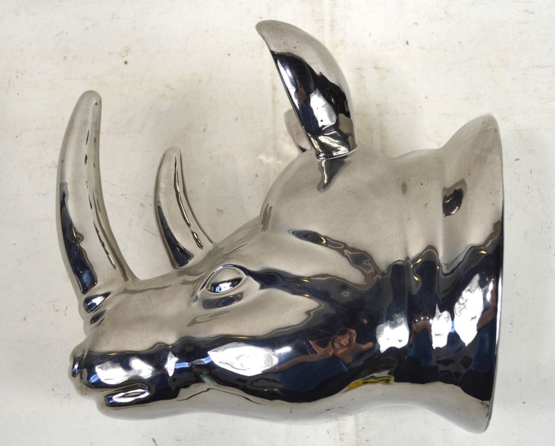 SILVERED RHINO HEAD WALL MOUNT - 2
