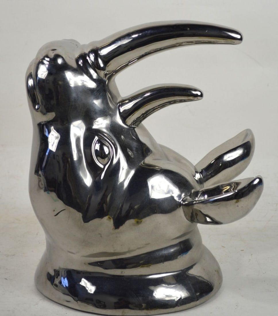 SILVERED RHINO HEAD WALL MOUNT - 3