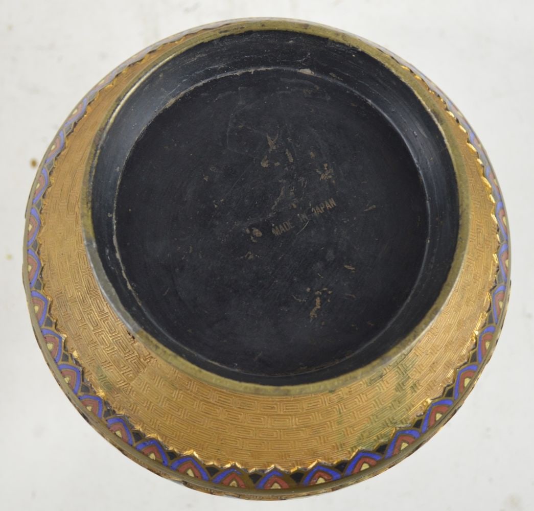 ANTIQUE JAPANESE 2 HANDLED CHAMPLEVE VASE - 5