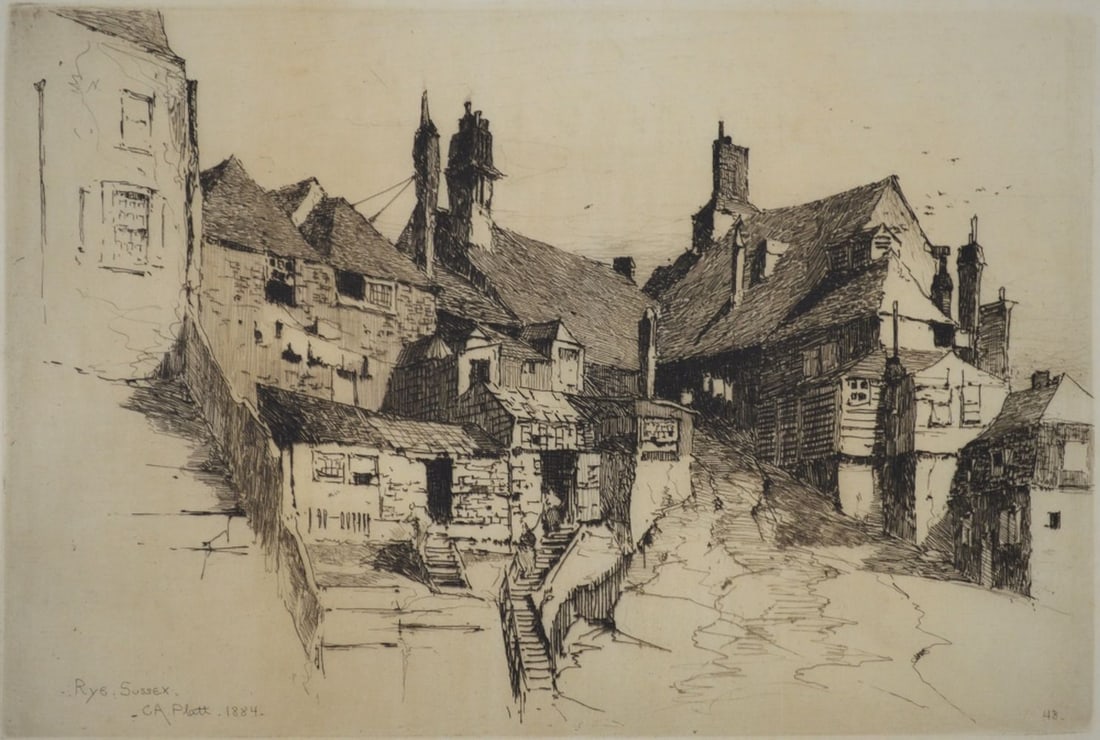 CHARLES ADAMS PLATT 1861-1933 SIGNED ETCHING RYE - 2