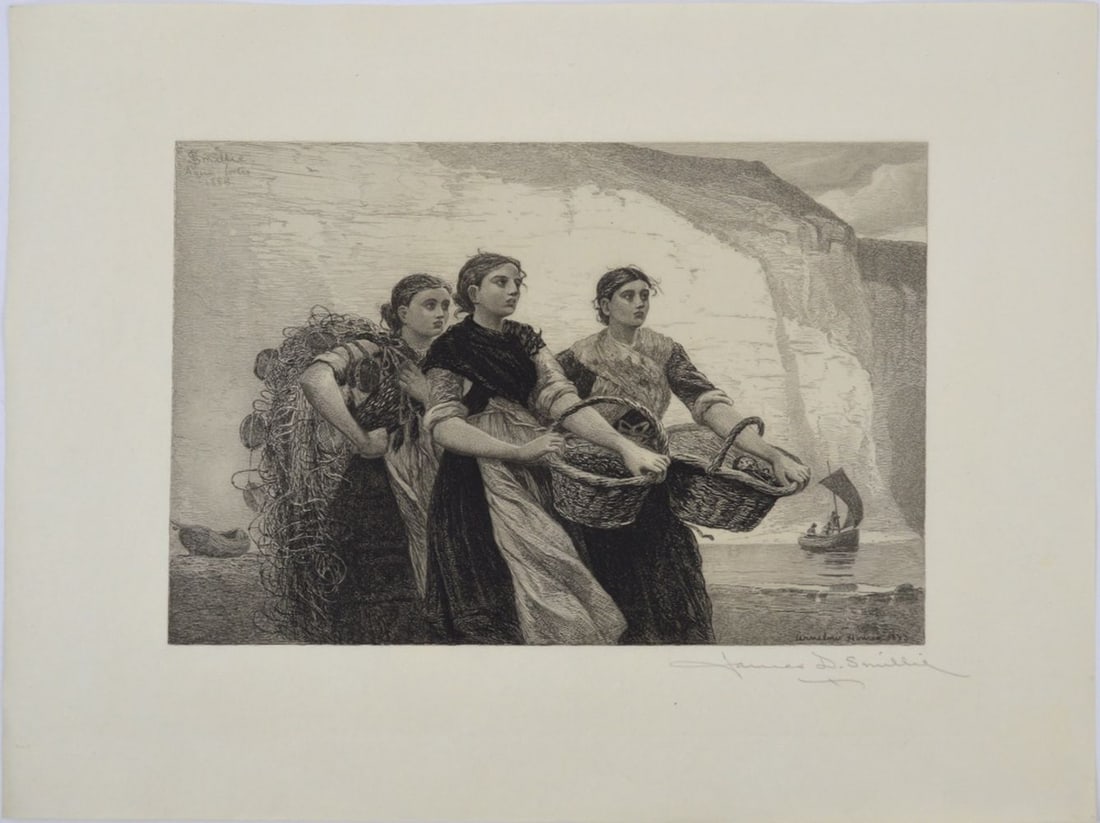 JAMES D SMILLIE A WINSLOW HOMER ETCHING SIGNED: James David Smillie (American 1833-1909). An etching after Winslow Homer, "A Voice From the Cliffs", 1886. On cream laid paper. Signed by both Homer and Smillie in the plate. SIGNED in pencil