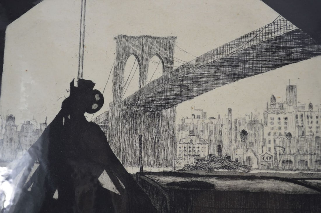 MAX COHEN NYC BROOKLYN BRIDGE ETCHING SIGNED - 4