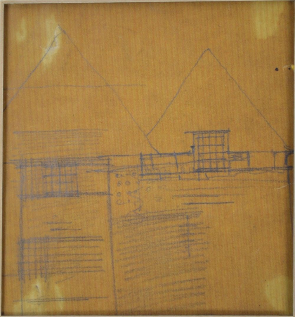 EDWIN LANDSEER LUTYENS DRAWING: Edmund Landseer Lutyens (Britain 1869-1944) attributed. An architectural related sketch on paper and affixed to paper board. Provenance: From a distinguished private collection of a Westchester county