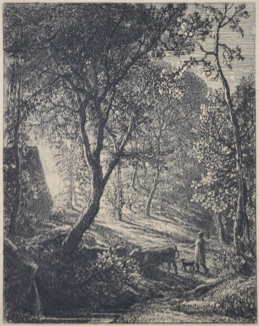 SAMUEL PALMER ETCHING THE HERDSMAN COTTAGE: Samuel Palmer (British 1805-1881). Etching. ''The Herdsman's Cottage''- 1850 - (Lister 3) Provenance: From a distinguished private collection of a Westchester county collector/dealer. 