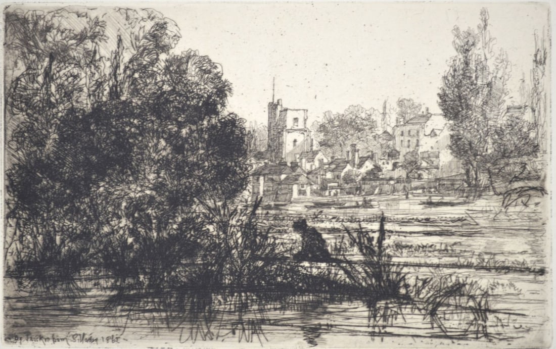 FRANCIS SEYMOUR HADEN ETCHING TWICKENHAM CHURCH: Sir Francis Seymour Haden (British 1818-1910)- ''Twickenham Church'' (Schneiderman 98)- etching with drypoint, 1865. Signed, dated, titled in plate. Provenance: From a distinguished private 