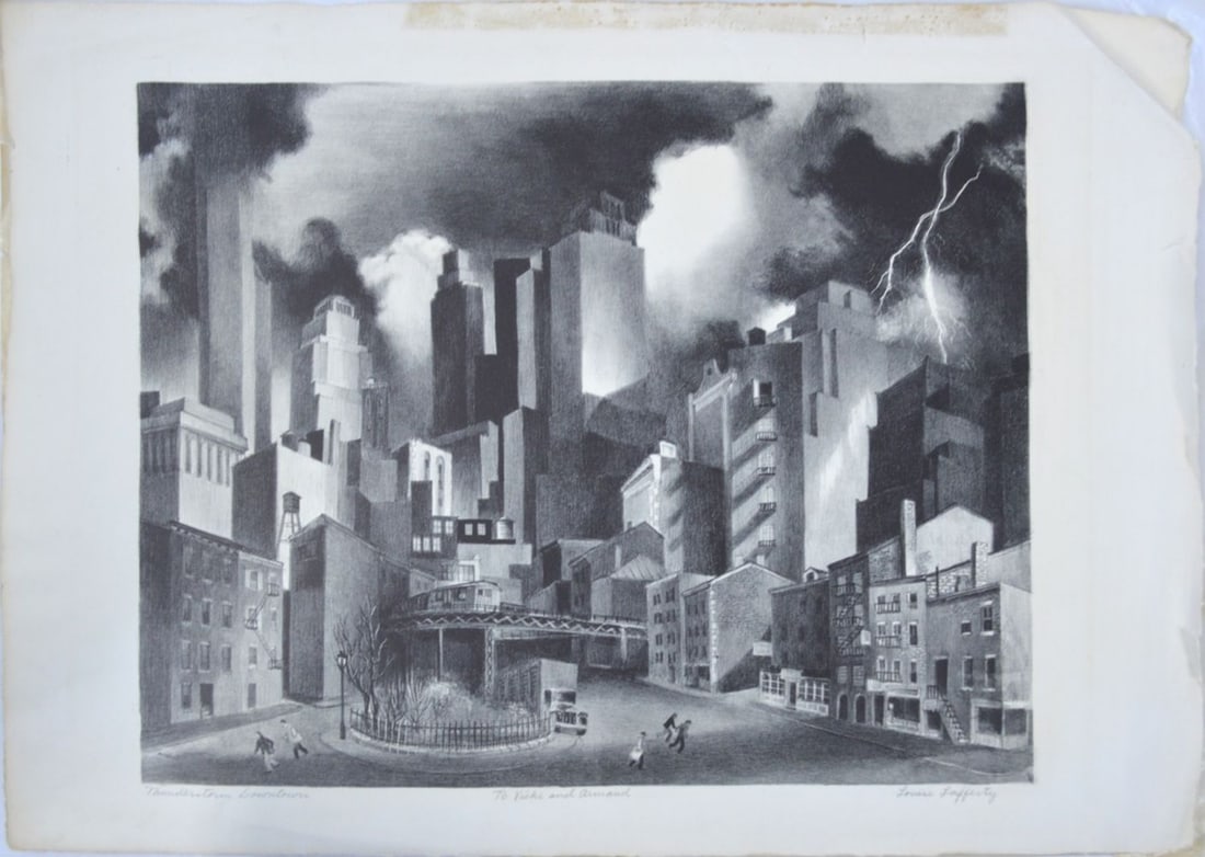 NYC CITYSCAPE ETCHING SIGNED LAFFERTY - 2