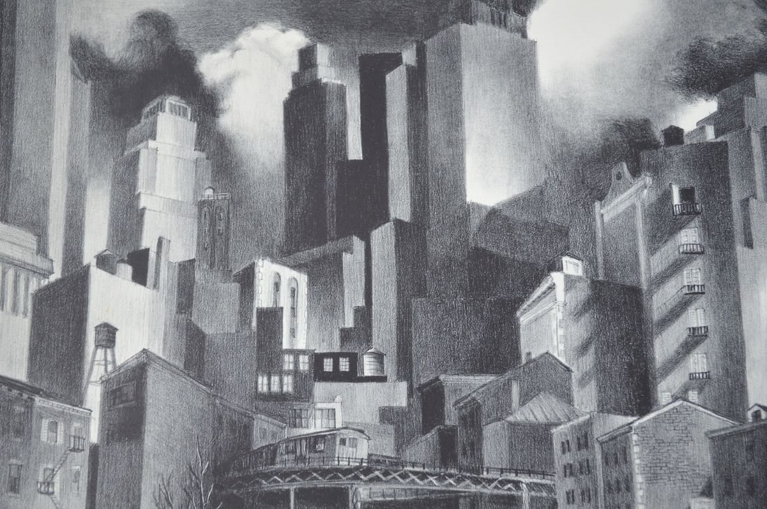 NYC CITYSCAPE ETCHING SIGNED LAFFERTY - 6