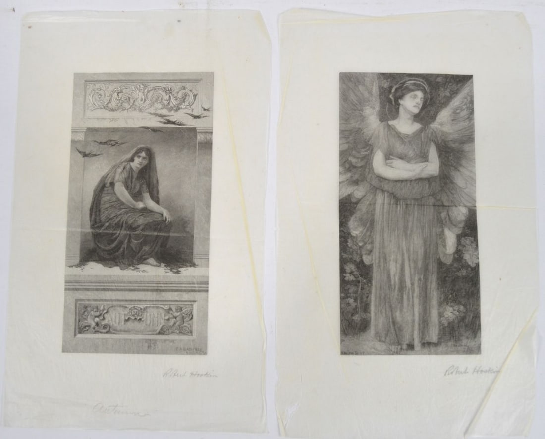 2 ETCHINGS ROBERT HOSKIN (US B. 1842) SIGNED: Robert Hoskin (US B. 1842). 2 etchings on tissue/Japan paper. Signed in pencil. One annotated "Autumn". Provenance: From a distinguished private collection of a Westchester county 