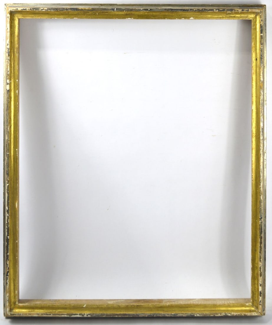 SUBSTANTIAL SILVER & GOLD GILTWOOD MODERNIST FRAME: An unusual silver gilt and giltwood modernist frame. The frame is somewhat substantial and is approx. 4" deep. Measures: 34 3/4" x 29" Rabbet: 31 3/4" x 26"