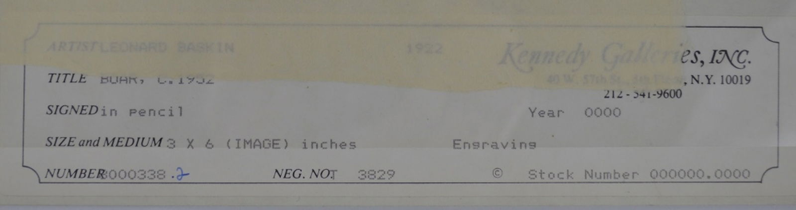 LEANARD BASKIN BOAR PRINT SIGNED KENNEDY GALLERY - 6