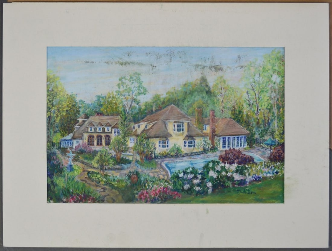 20TH C ARCHITECTURAL LANDSCAPE DRAWING SIGNED - 2