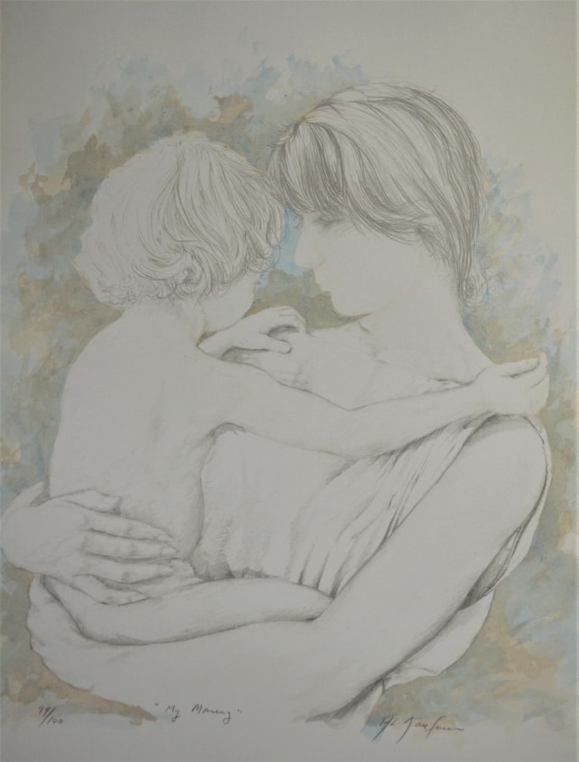 AL KAUFMAN ETCHING SIGNED: Original intaglio etching by Al Kaufman (NY 1928-2005). Titled "My Mommy", the work is signed and numbered, in pencil, from an edition of 100. Measures: 25" X 20" Sheet.