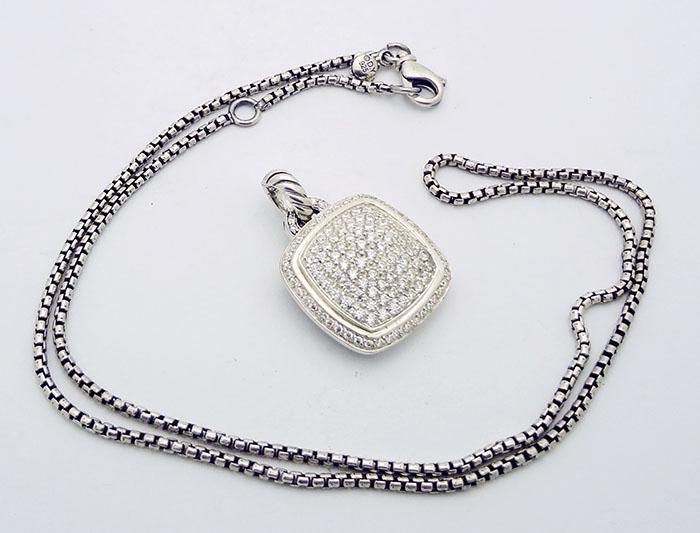 David Yurman 22mm Albion® Diamond Pendant 18” Box Chain: David Yurman 22mm Albion® Pendant with Diamonds & 18” Box Chain in Sterling Silver Pendant Size: 22 by 22 MM Appx: 1.55 TCW Diamonds Retail: $4,500 @ Bloomingdales
