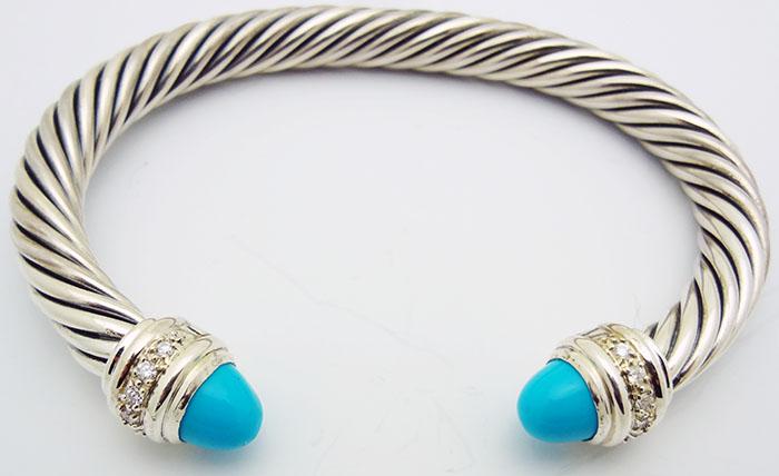 David Yurman Amazonite Diamond 7 MM Cable Bracelet: David Yurman 7 MM Cable Bracelet with Amazonite and 0.48 TCW Diamonds in Sterling SilverDiamond: 0.48TCW Size: 6-7/8” Retail: $ 1,200 @ DY