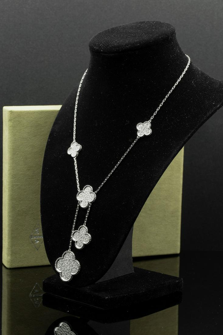 Van Cleef & Aprels Diamond necklace 6 motifs: Van Cleef & Aprels Diamond necklace with 6 motifs;Retail: 59,000.00$Length: 16.8”Tcw: 182 stones, 6.17 caratsWeight: 26.68gr