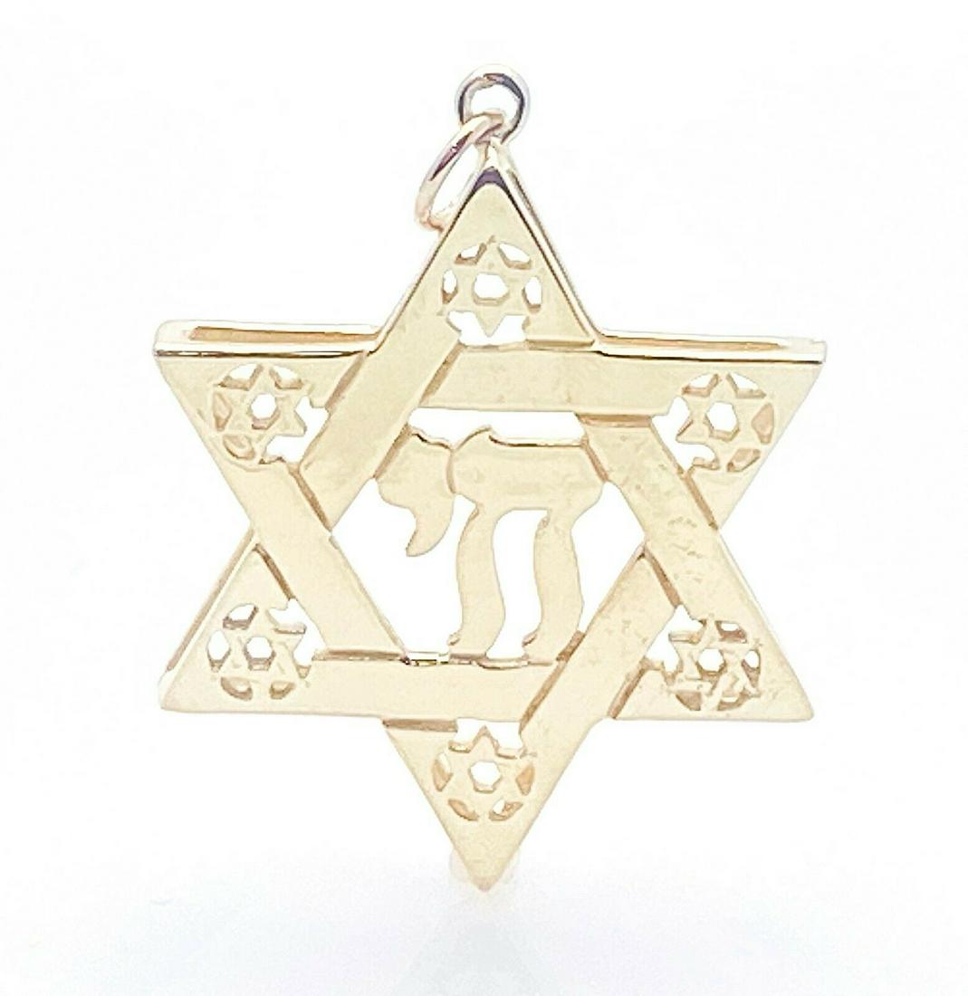 Jewish Star Of David  14k Gold Hebrew "Chai"  Life 1.5" (1 of 2)