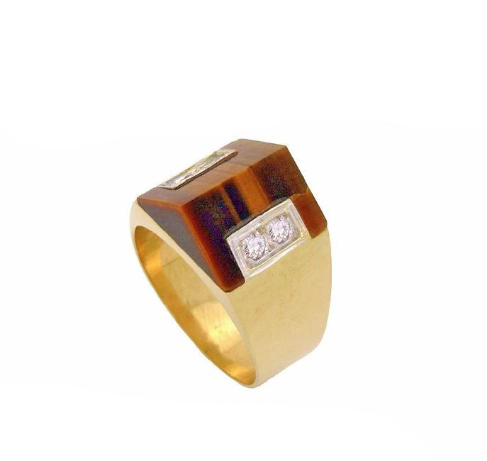 Van Cleef & Arpels Tiger Eye & Diamond Pyramid Ring 14k (1 of 6)