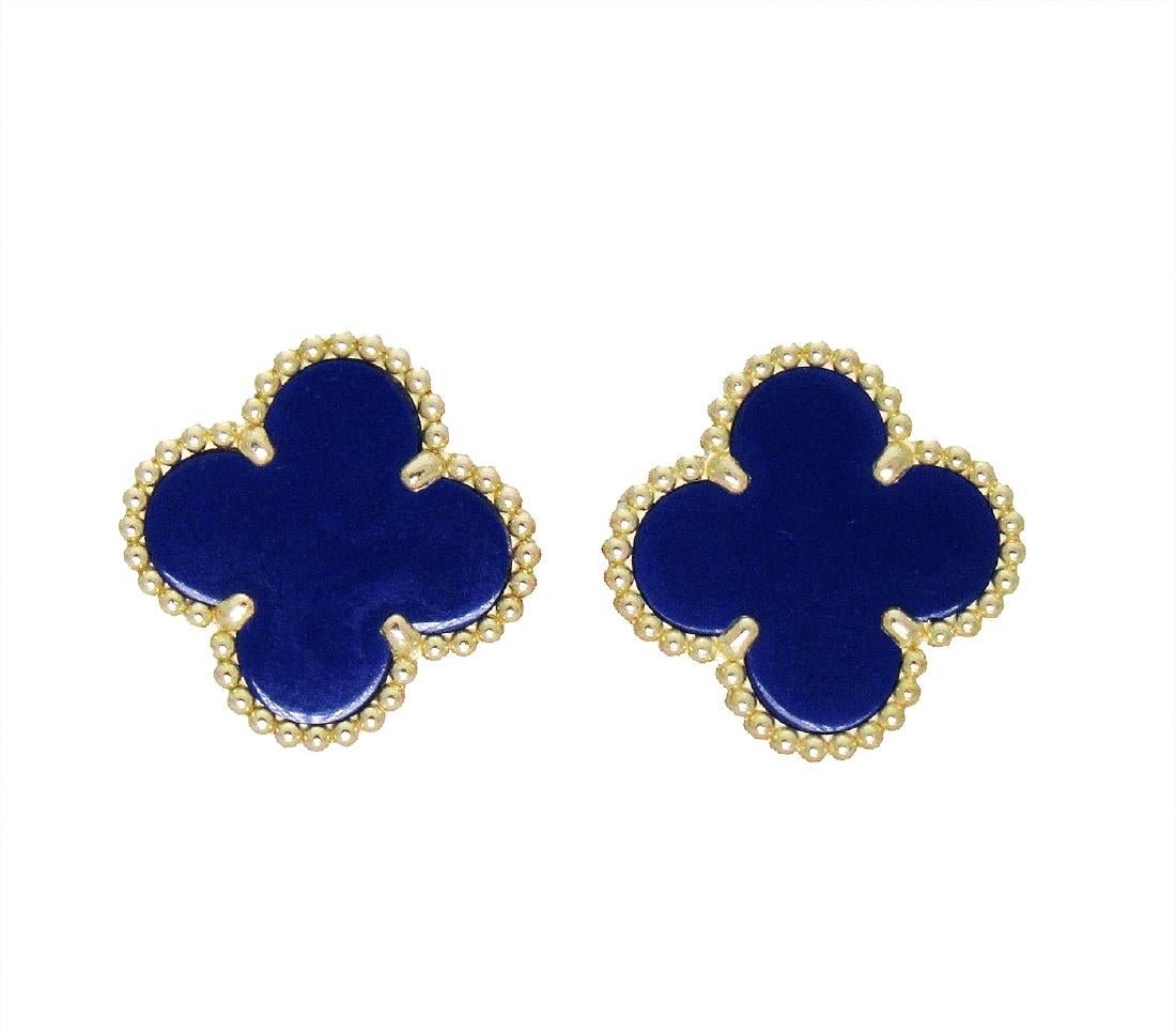 Van Cleef & Arpels 18K Gold Alhambra Lapis Earrings (1 of 3)
