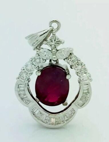 18k GIA Certified Natural Burma Ruby Diamond Pendant: 18k White 4.6g GIA Certified Ruby With Diamonds PendantOval Shape Red Color Natural Burma Ruby3.30 Carats