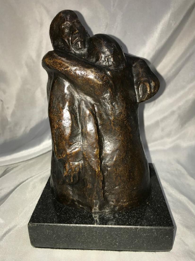 GERMAN BRONZE SCULPTURE KATHE KOLLWITZ: GERMAN BRONZE SCULPTURE KATHE KOLLWITZ ( 1867 - 1945). signed K.K. on Base. Size: Bronze 7" H Base 1.25" after artist