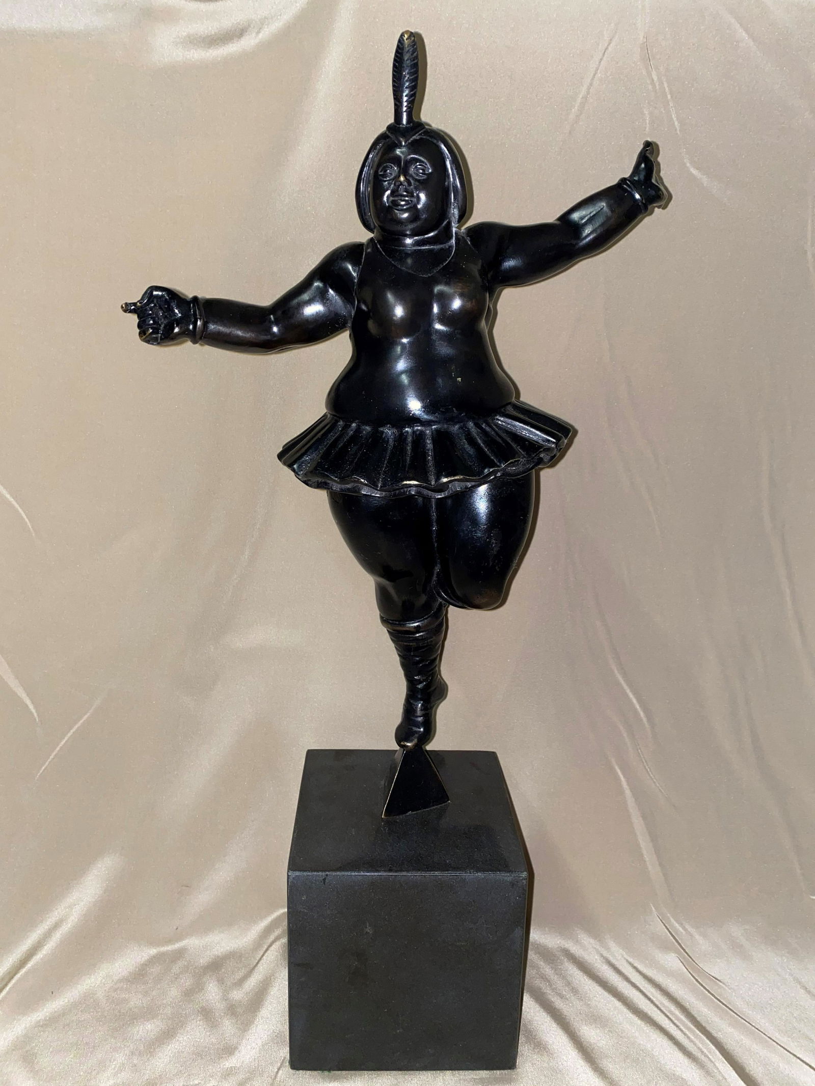 COLOMBIAN BRONZE SCULPTURE FERANDO BOTERO CIRCUS DANCER: Colombian Bronze Sculpture Fernando Botero circus dancer-Fernando Botero Colombian Bronze Sculpture circus dancer-Signed, Foundry Marks and Numbered 3/6-Size-16.5 x 12”-Base 5 x 5 x 5” after artis