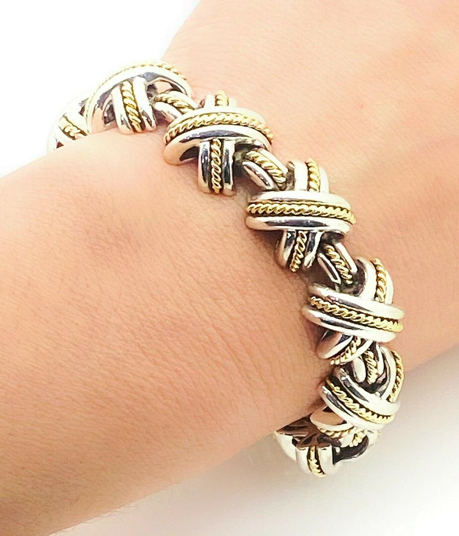 Tiffany & Co 1990 Silver 925 18k Gold X  Bracelet 6.75" (1 of 6)
