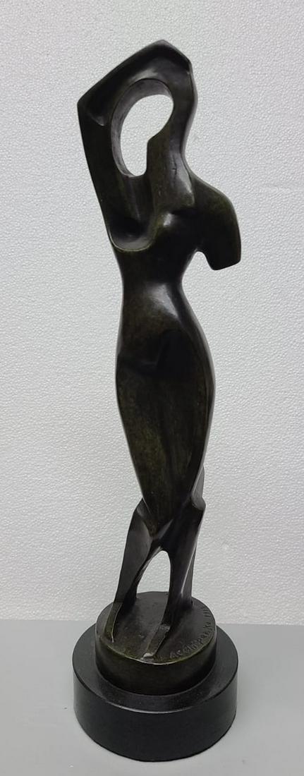 A. Archipenko Ukrainian-American Bronze Sculpture: A.Archipenko ( 1887 --1964) Ukrainian -- American Bronze Sculpture Signed Archipenko and Dated 1915 13.5” Base 1 1/4x4 1/4” after
