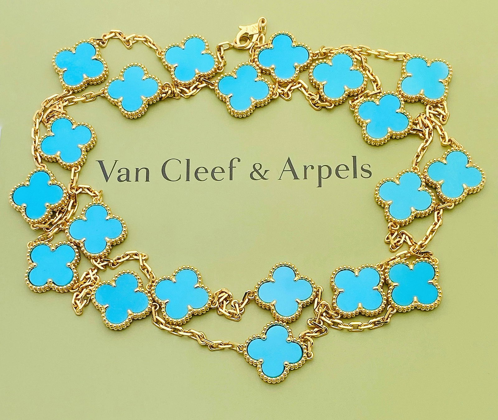 VAN CLEEF & ARPELS 18K VINTAGE ALHAMBRA TURQUOISE 20 (1 of 5)
