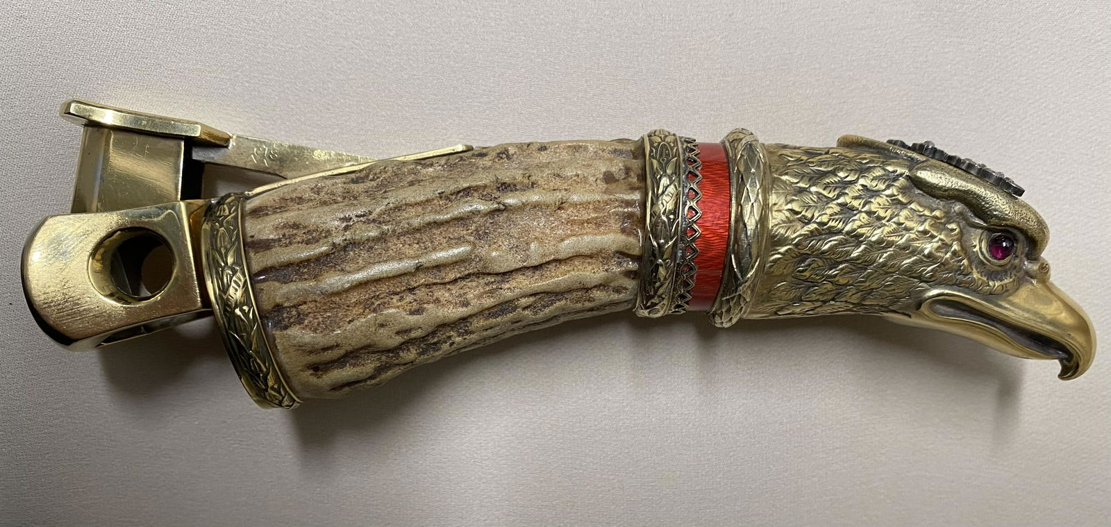 Antique Russian cigar cutter silver enamel horn diamond (1 of 5)