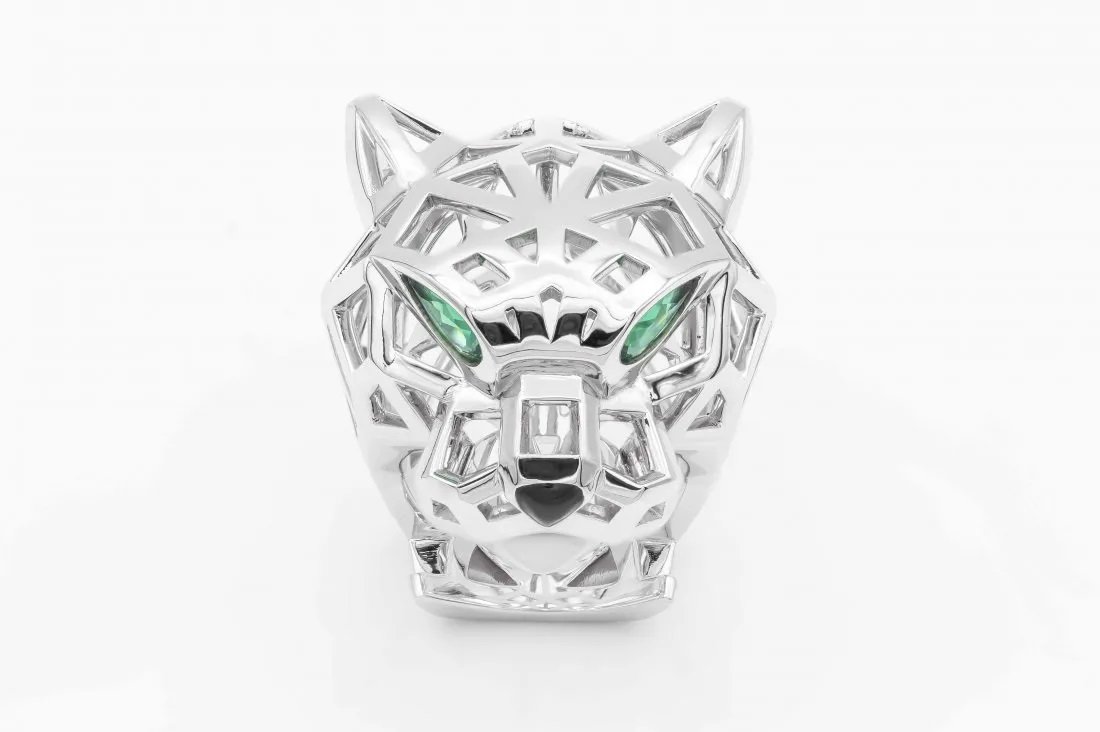 CARTIER PANTHERE RING 18K WHITE GOLD EMERALD ONYX (1 of 3)