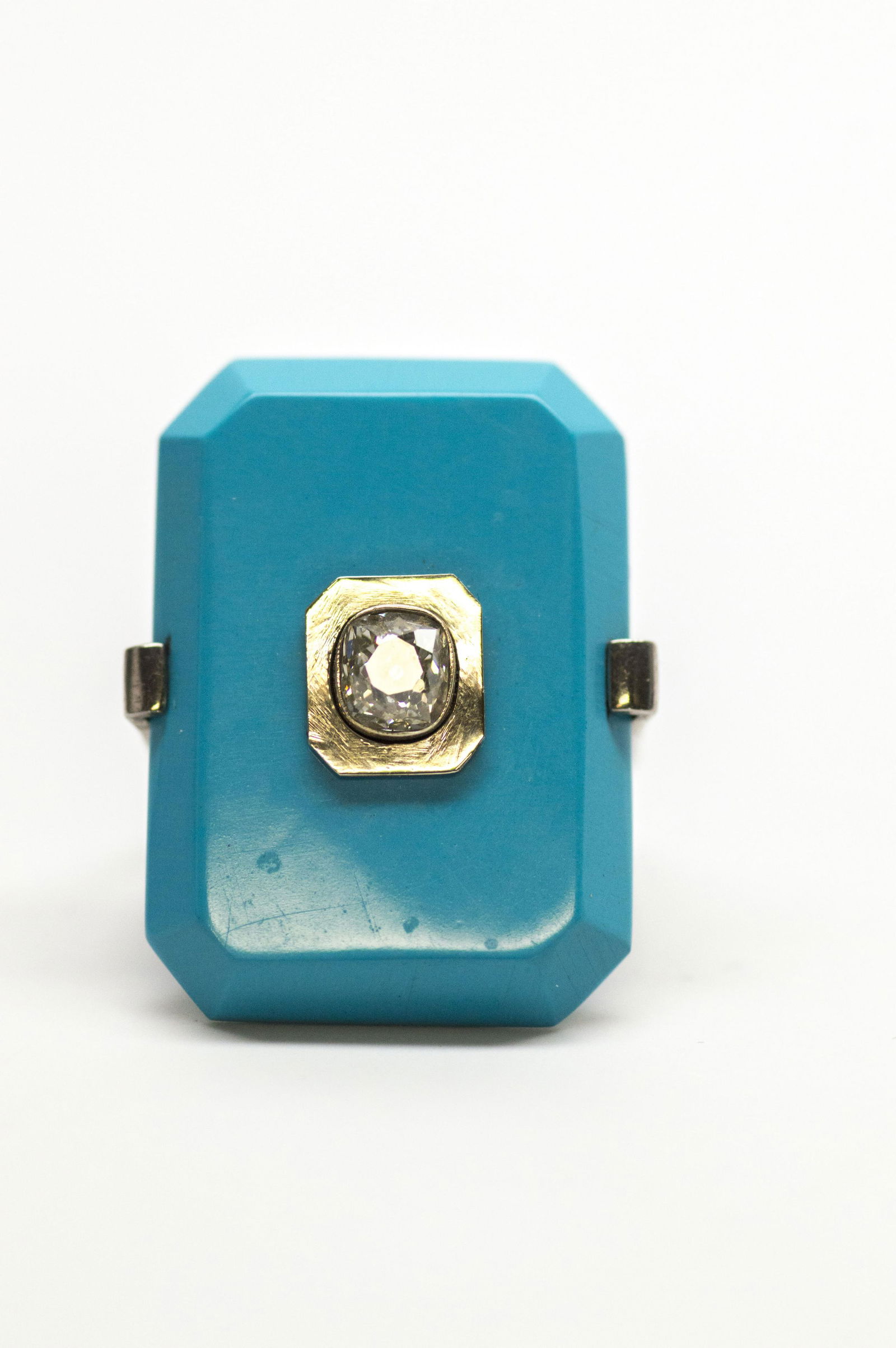 Platinum, light blue stone and Diamond Art Deco style (1 of 4)