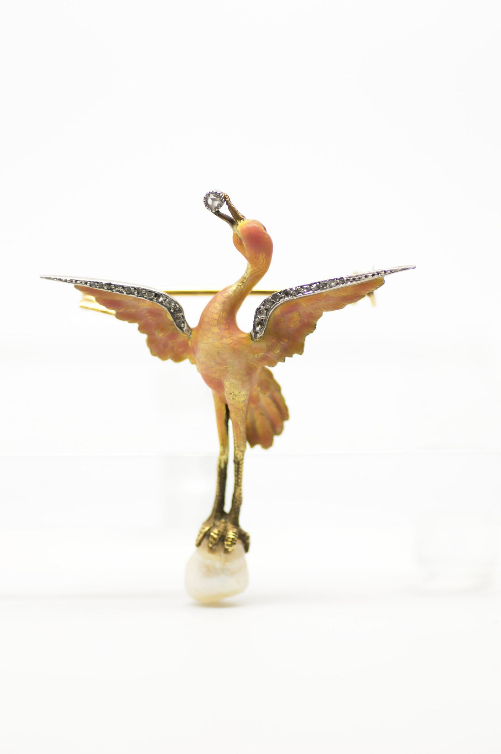 18 KT Gold, enalmeld, Diamonds and natural Pearl French (1 of 3)