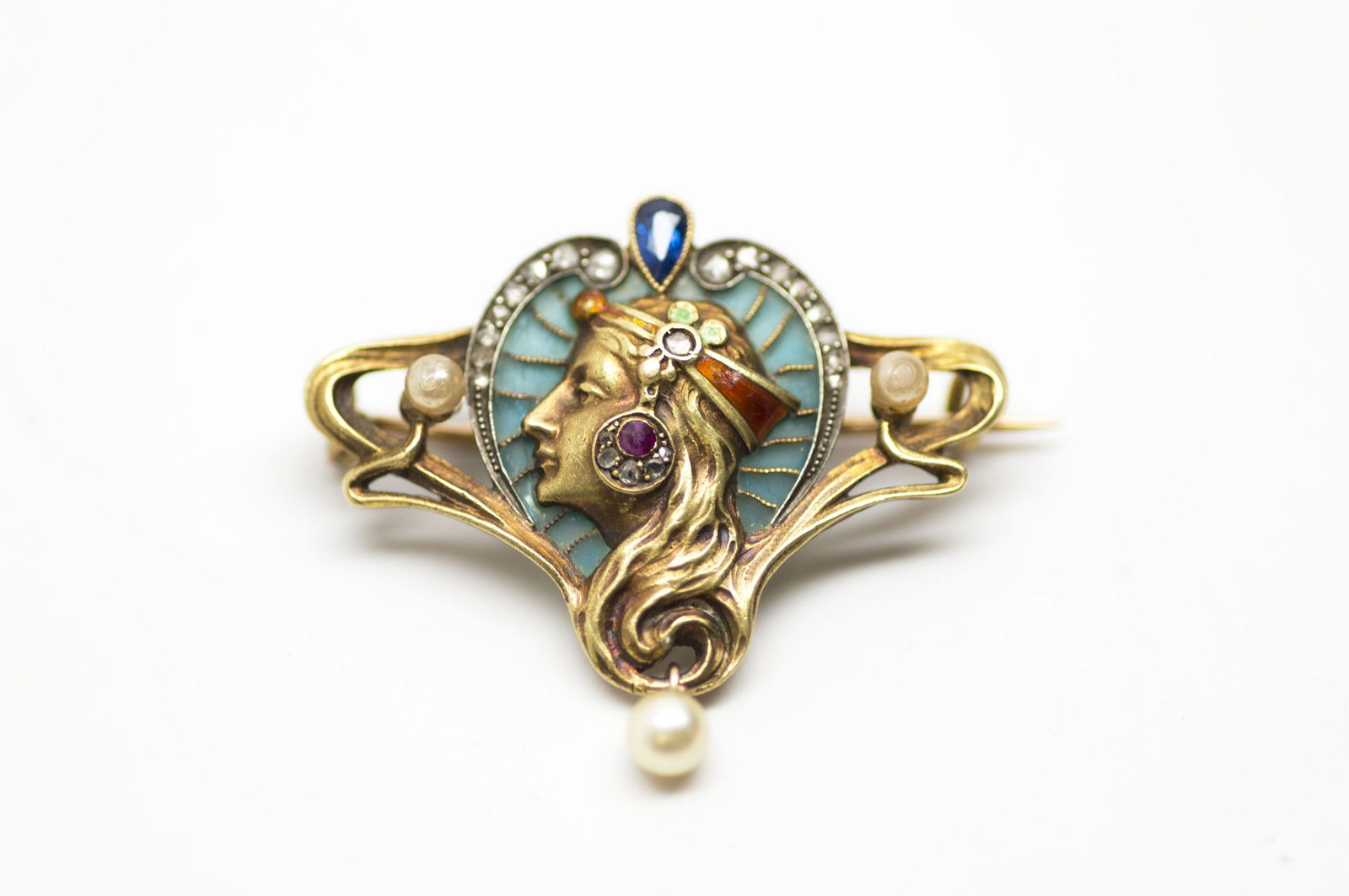 18 KT Gold enamel Plique a jour Art Nouveau Brooch (1 of 2)