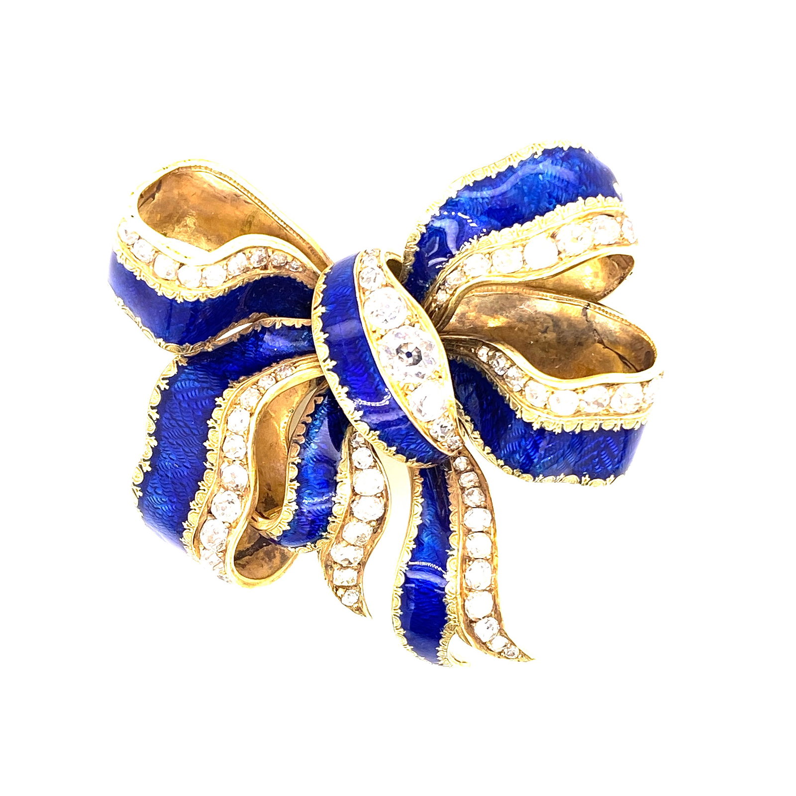 Victorian Enamel 18k Gold & Diamonds Bow Brooch (1 of 8)