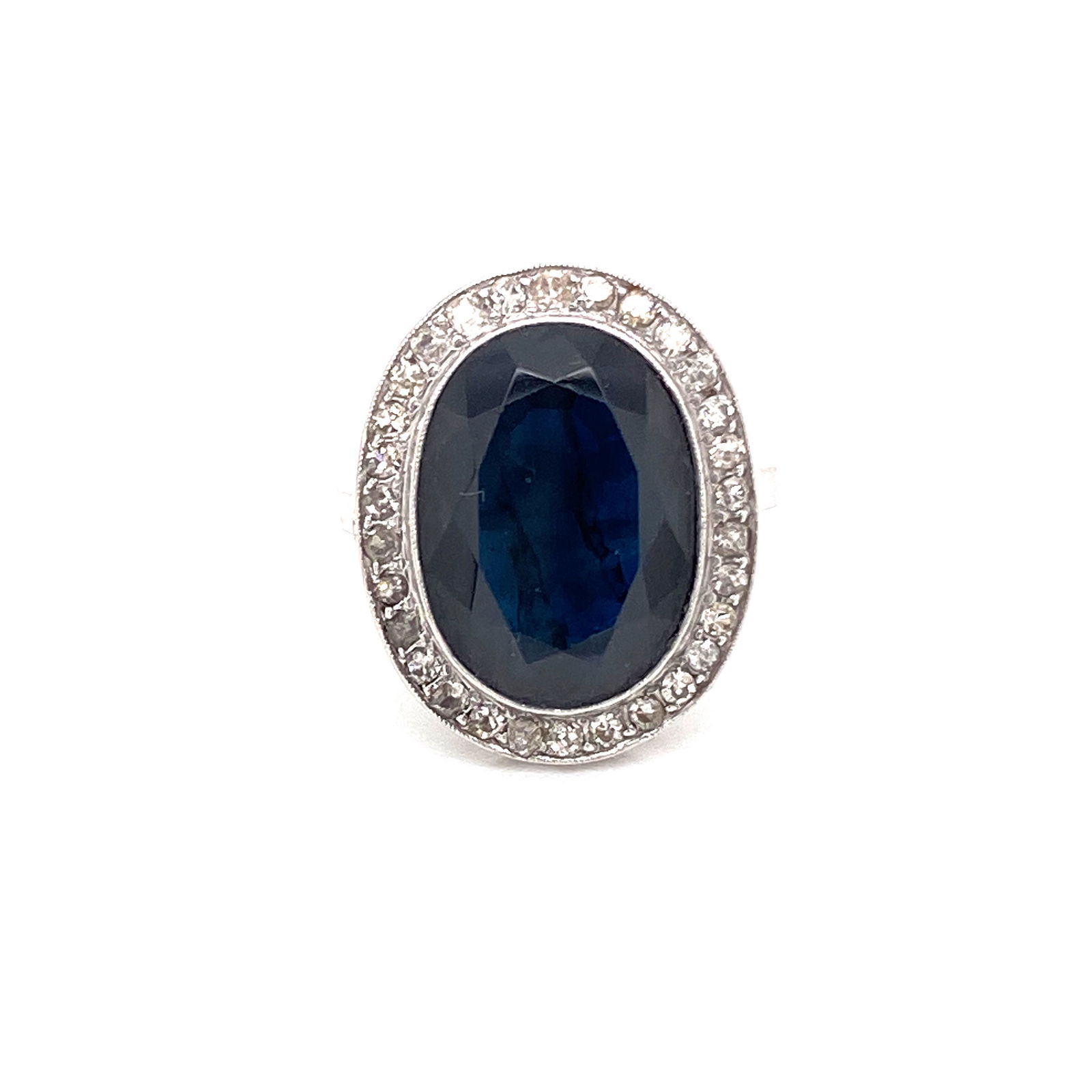 Platinum, Diamonds & Blue Sapphire Ring (1 of 4)