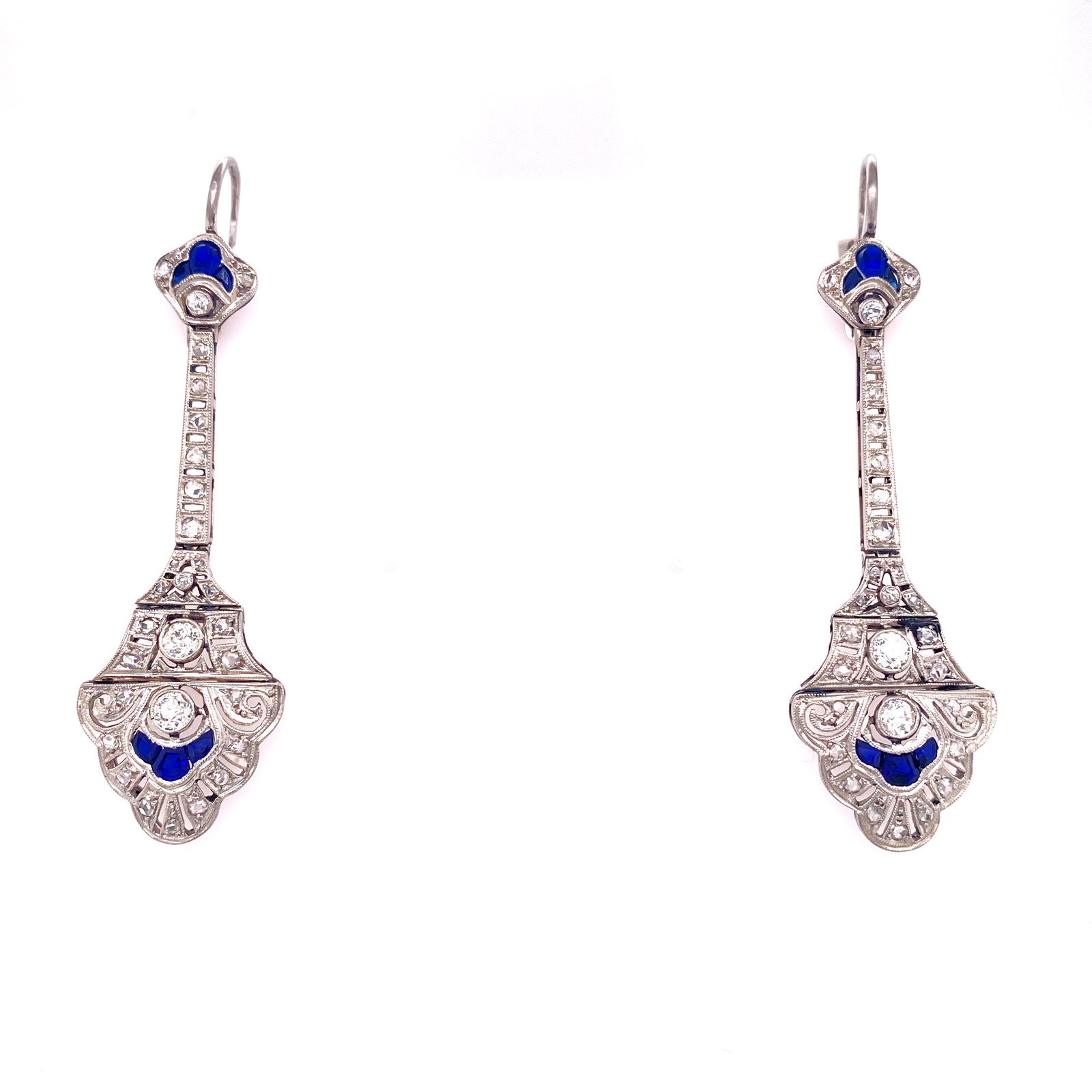 Platinum Diamonds Art Deco French Hanging Earrings (1 of 2)
