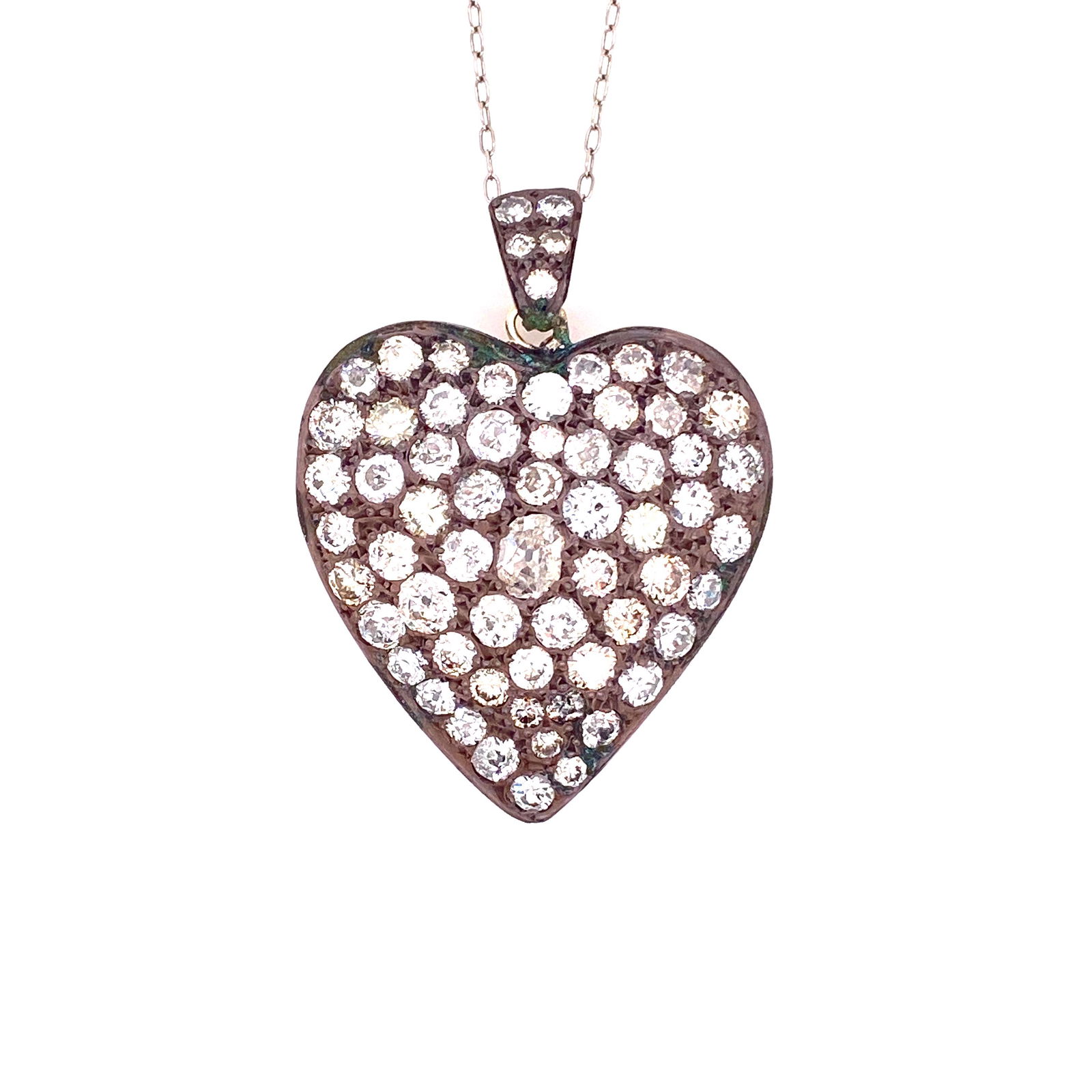 Low Gold, Silver & Diamonds Heart Pendant & Chain (1 of 2)